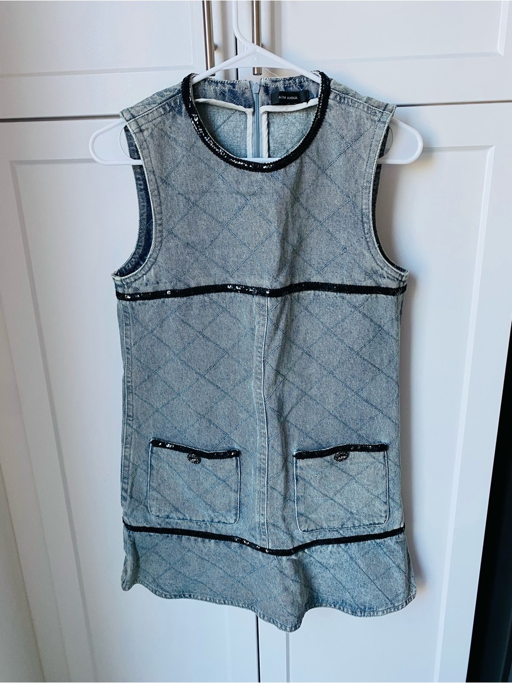 ASM ANNA womens small denim tank dress embellished